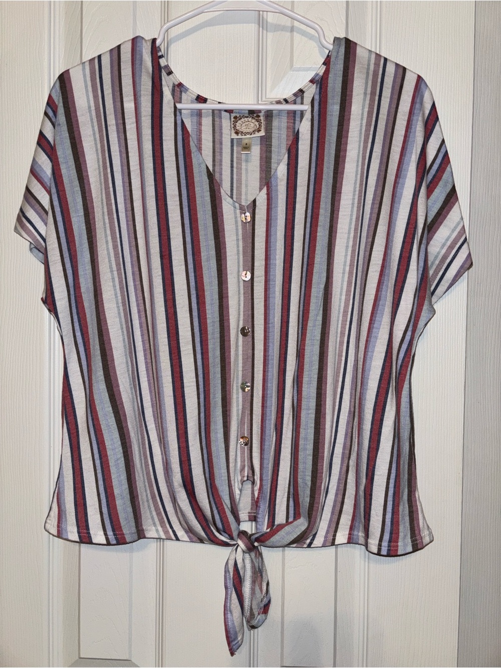 Truself Multicolored Striped Tie-Front Top